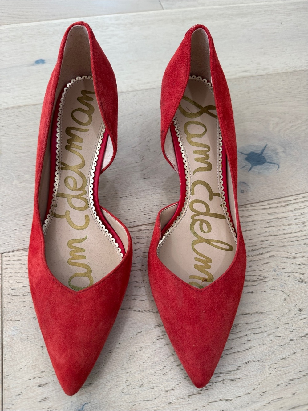 Sam Edelman Red Suede D'Orsay Pointed-Toe Pumps
